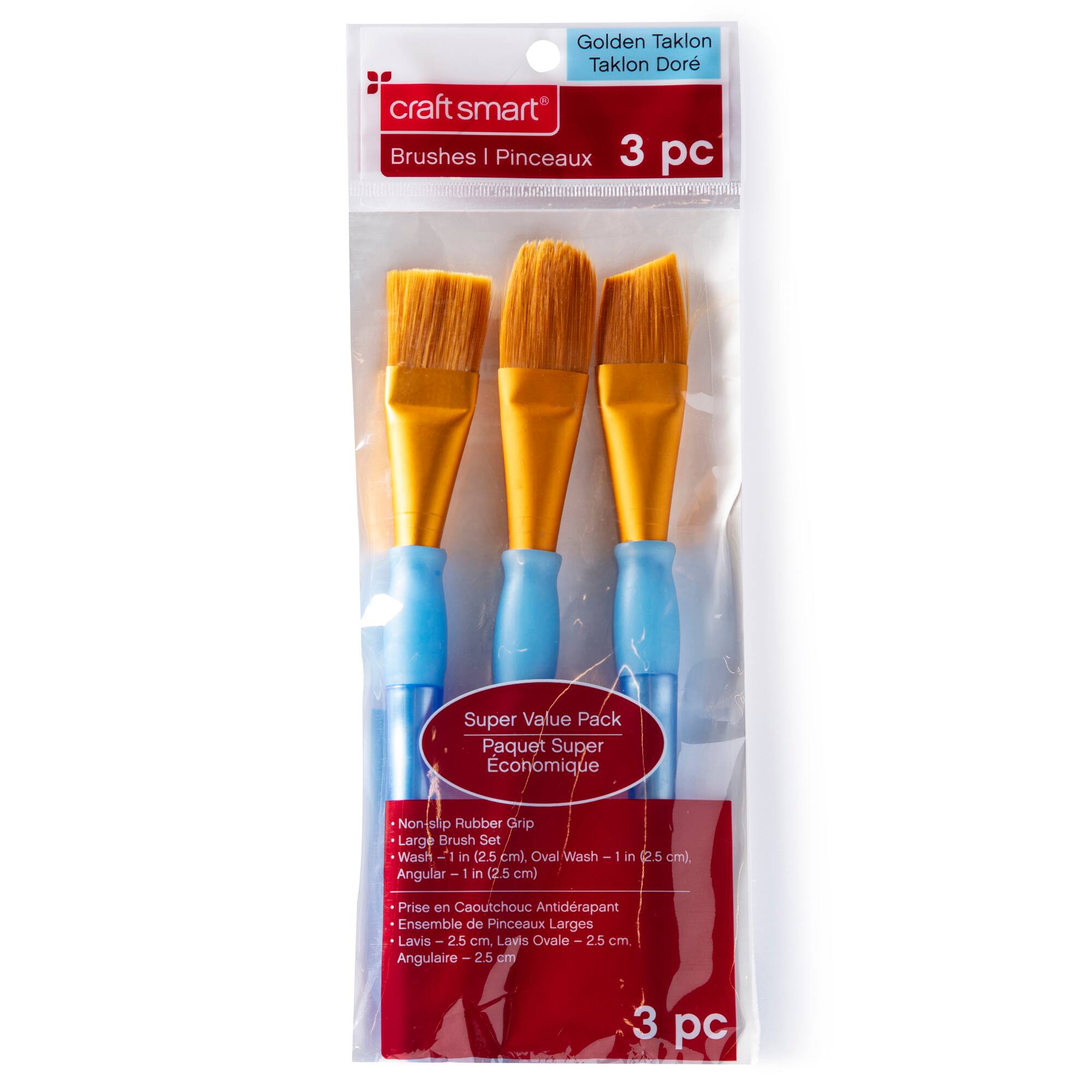 Craft Smart® Large Brush Variety Set Golden Taklon, 3 Pieces